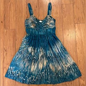 Anthropologie Sz 2 Women's Dress LIL Caballo Falls Silk Teal Blue Green Beige